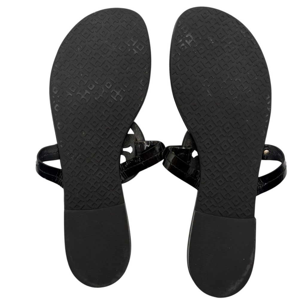 Tory Burch Miller Patent Leather Sandals Womens 10 Black Thong Logo - Picture 7 of 10